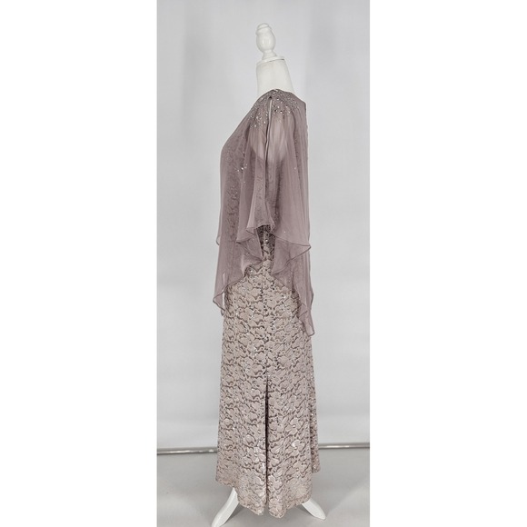 Ignite Evenings Mauve Lace Sequin Capelet Gown Dress 12P Formal Mother Bride - Picture 6 of 13